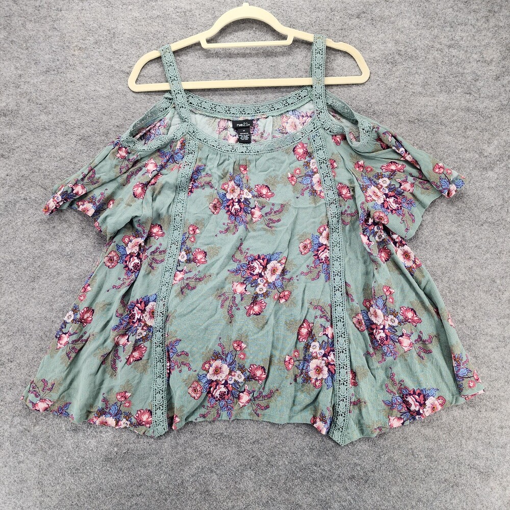 Rue 21 Shirt Womens Medium Cold Shoulder Green Floral